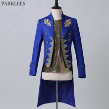 Chaqueta de Tailcoat Steampunk para hombre, traje de Fiesta Medieval, Cosplay, graduación, Vintage, azul real, abrigos de esmoquin 2024 - compra barato