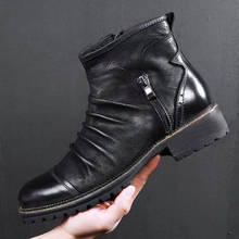 Botas de Estilo Vintage para hombre, botines de Cowboy a la moda, de cuero negro y marrón para motocicleta, zapatos informales de alta calidad, talla grande 48 2024 - compra barato