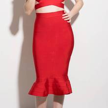 red 2020 new fashion high waist mermaid trumpet elastic knitted sexy women peplum pencil knee length bandage bodycon skirt 2024 - buy cheap