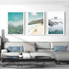 Póster de paisaje de mar azul y playa, Cuadros de plantas, decoración de árbol de montaña, Cuadros de pared para sala de estar, arte de pared, pinturas en lienzo 2024 - compra barato