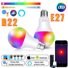 Bombilla Led inteligente B22 E27, luces de Color con WiFi, Bluetooth, Control por aplicación o Control remoto IR, Compatible con Alexa 2024 - compra barato