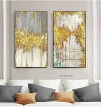100% pintura abstrata dourada à mão em tela, pintura azul, verde, cinza, poster moderno de parede, figura para sala de estar, arte de parede de luxo 2024 - compre barato