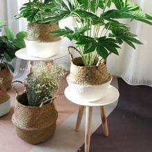 Handmade Straw Storage Foldable Baskets Straw Patchwork Baskets Wicker Rattan Belly Creative Garden Flower Pot Garden Supplies 2024 - buy cheap