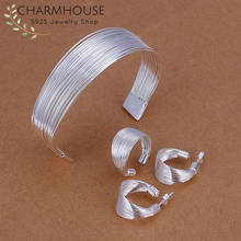Charmhouse-Conjuntos de joyería de plata 925 para mujer, brazalete abierto, pulsera, pendiente, anillo, conjunto de 3 piezas, accesorios de joyería de boda 2024 - compra barato