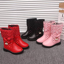 Botas de invierno de cuero para niñas, zapatos de princesa con lazo y perlas, botas de nieve para niños pequeños SC092 2024 - compra barato