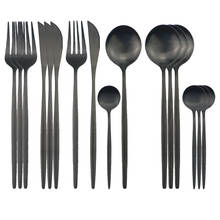 Juego de cubiertos negros de acero inoxidable, juego de vajilla con cuchillo, tenedor, cuchara de té, vajilla para la cocina y la cena, 16 unids/set 2024 - compra barato