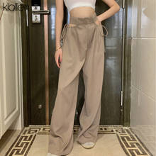 KLALIEN high street casual female wide leg pant sexy hollow out bandage zipper high waiste solid wild loose trousers spring new 2024 - buy cheap