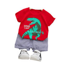 Ropa Deportiva informal para bebé, Tops de algodón transpirables, camiseta de dinosaurio, pantalones cortos, traje de verano, 2021 2024 - compra barato