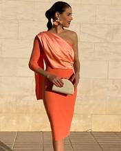 robe de soriee New Long Sleeve Short Cocktail Party Dresses With Cape One Shoulder Women 2020 Formal Sexy Orange Prom Gowns 2024 - buy cheap