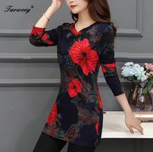 Camisa feminina manga comprida gola redonda, blusas casuais estampadas florais, top vintage para mulheres, outono plus size 5xl, 2019 2024 - compre barato