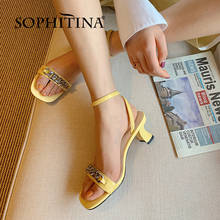 SOPHITINA Leather Summer Women Shoes Sandals Strange Heel Stylish Chain Dressing Square Toe Yellow Comfort Ankle Buckle FO264 2024 - buy cheap