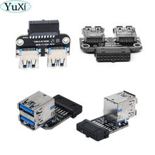 YuXi-Adaptador de 20 pines A doble USB 3,0, convertidor de placa base de escritorio, cabezal de 19/20P A 2 puertos USB 3,0 A, conector hembra, lector de tarjetas 2024 - compra barato