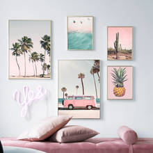 Pink bus cactus pineapple blue sea beach wall art painting diamond painting nordic rhinestone embroidery living room decoration 2024 - buy cheap