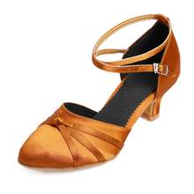 USHINE satin black heel 7 cm / 5 cm ballroom dance shoes Tango Latin dance shoes Salsa Woman 2024 - buy cheap