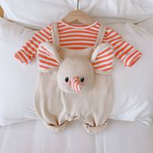 2021 Newest Newborn Outfits Spring Baby Elephant Shirts Baby boy Girls Striped Top + Strap Jumpsuit Sets Lovely Clothing 2024 - buy cheap