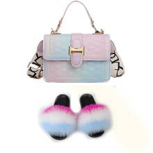 Women Shoes Fur Slides And Purse Sets Real Fox Fur Slippers With Bags To Match Furry Sandals For Woman  And Handbags In Bulk 2024 - buy cheap