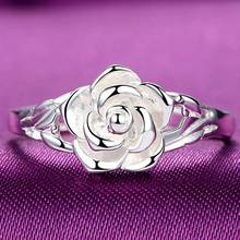 Anillos Chapado en plata con flor rosa, anillo abierto con diseño hueco, joyería para el dedo, regalo de San Valentín 2024 - compra barato