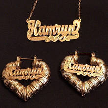 DUOYING 2021 Custom Name Bamboo Earrings Personlized Hip Hop Letters Necklace Customize Heart Bamboo Earrings Set Jewelry Gift 2024 - buy cheap