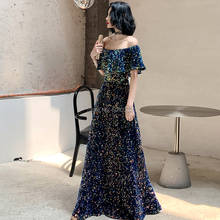 Sparkly Sequins A Line Long Evening Dresses 2021 Arabic Bateau Neckline Off The Shoulder Fuffles Pageant Formal Party Prom Gowns 2024 - buy cheap