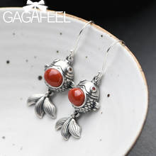 GAGAFEEL 925 Sterling Silver Southern Red Agate Lotus Drop Earrings Female Simple Design Goldfish Earrings Women Jewelry 2024 - buy cheap