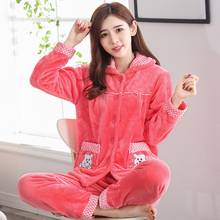 H5758 Winter Coral Fleece Pajamas Women Plus Velvet Flannel Home Clothes Suit Female Korean Cute Soft Warm Long Sleeve Nightwear 2024 - buy cheap