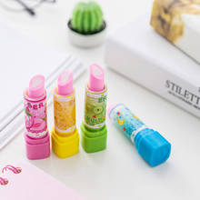Random Color Stylish Simulation Lipstick Shape Novelty Cute Fruit Pattern Student Pencil Eraser 2024 - buy cheap