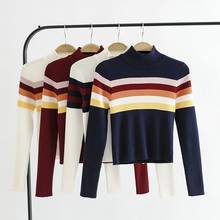 Women Autumn Winter Sweater Striped New Multicolor O-Neck Knitted Jumper Top Loose Casual Warm Femme Sweater Patchwork Tops 2024 - buy cheap