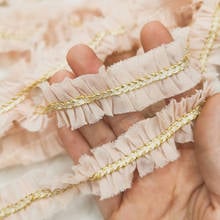 5meters/lot 2.5cm beautiful chiffon fabric and gold webbing pleats lace trim fold lace Cushion sofa decoration clothes X712 2024 - buy cheap