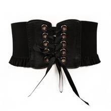 Fashion Women Cummerbunds Lady Stretch Lace Waist Belt Wide Elastic Corset Waistband Corset Around Cinch PU Leather Tie Bowknot 2024 - buy cheap