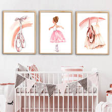 Watercolor Ballet Skirt Shoes Dancing Baby Girl Wall Art Canvas Painting Nordic Posters And Prints Wall Pictures Kids Room Decor 2024 - buy cheap