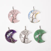 1PC Natural Crystal Pendant Tree Of Life Moon Shaped Quartz Healing Stone Jewelry Reiki Mineral DIY Women's Jewelry Gift 2024 - buy cheap