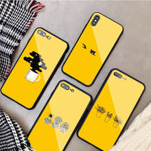 Caixa de telefone de vidro temperado padrão amarelo para iphone 12 11 pro max 5 6 7 8 plus x xs xr xsmax escudo 12pro capa 2024 - compre barato