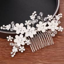 Pearl Flower Bridal Hair Comb Wedding Hair Accessories Bridal Tiara Handmade Rhinestone Wedding Hair Comb Headpiece Head Jewelry 2024 - compre barato