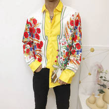 Camisa masculina nobre, camisa casual com estampa de flor vermelha, de manga comprida, roupa de marca nobre 2024 - compre barato
