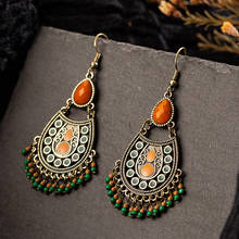 Bohemian ethnic style jewelry fashion palace wind pattern alloy earrings set with red gems rice beads earrings female 2024 - buy cheap