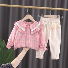 Spring baby girl outfit clothes set plaid shirt pants suit for toddler girls baby clothing fashion design 1st birthday sets 2024 - buy cheap