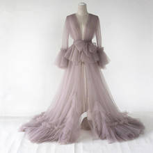 Modest Mauve Long Tulle Robe For Pregnant Women Ruffles Full Sleeves Prom Gowns Kimono Maternity Cloak Party Dresses 2024 - buy cheap