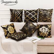 Fuwatacchi Black Gold Foil Linen Cushion Cover European Diamond Pillow Cover for Home Chair Sofa Decorative Pillows 45*45cm 2024 - buy cheap