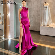 Modest Mermaid Fuchsia Prom Dress 2021 Long Sexy Halter Neck Dresses Woman Party Night High Split Evening Gown Custom Made 2024 - buy cheap