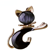 Madrry broches de gato em liga de metal preto, joia fofa esmaltada para mulheres com chapéu de pedra opala, acessórios com prendedor de cachecol cor de ouro 2024 - compre barato