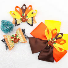 10pcs/lot Halloween Hair Bows For Girls Kids Cute Glitter Cartoon Turkey Hair Clips Festival Hair Accessoriess Christmas Gift 2024 - купить недорого