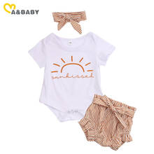 Ma & Baby-Conjunto de ropa de verano para recién nacido, Pelele con letras, pantalones cortos a rayas con lazo, trajes para niñas pequeñas de 0 a 24 meses 2024 - compra barato