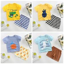 Летняя одежда для маленьких девочек, комплект из 2 предметов для маленьких мальчиков, хлопковая футболка с коротким рукавом + штаны, детская одежда для сна, детская одежда, костюм 2024 - купить недорого