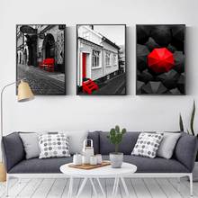 Nordic Black and White Street Landscape Wall Art Prints Red Umbrella Canvas Paintings Wall Art Prints for Living Room Home Decor 2024 - buy cheap
