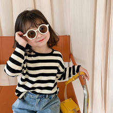 Spring Autumn Girls T shirt 2021 New Girls Clothes Long Sleeve Knitted T shirt Striped Tops QZ068 2024 - buy cheap