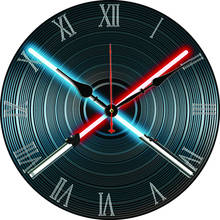 Large Wall Clock 16Inch Vinyl Record Design Blue Red Light Cross Round Wooden Wall Clock Home Wall Decorative Watches 2024 - buy cheap