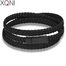 Fashion Jewelry Multi-layer PU Leather Men's Bracelet 40cm/60cm Choice Black Woven Classic Style Big Promotion Hot Sales Gift 2024 - buy cheap