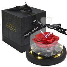Gift Box Preserved Flower Rose Valentines Day Gift Exclusive Rose In Glass Dome With Lights Eternal Real Rose Mother's Day Gift 2024 - buy cheap