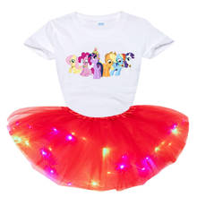 girls luminous Tutu Dress sets Princess little Girl Set cute Summer Birthday party dress 2pc Light Tutu Dress+t Shirt Costume 2024 - buy cheap