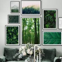 Настенные плакаты с изображением зеленых лесных листьев тумана и гор, Картина на холсте в скандинавском стиле, настенные картины для декора... 2024 - купить недорого